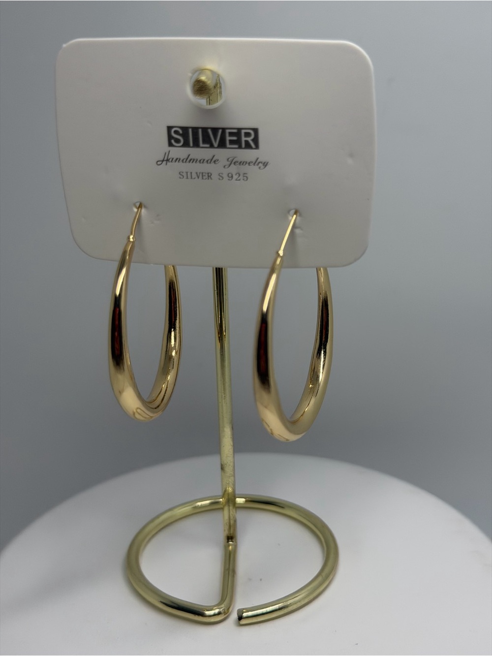 925 Sterling Silver needles in  Shiny Yellow Gold Hoop Earrings